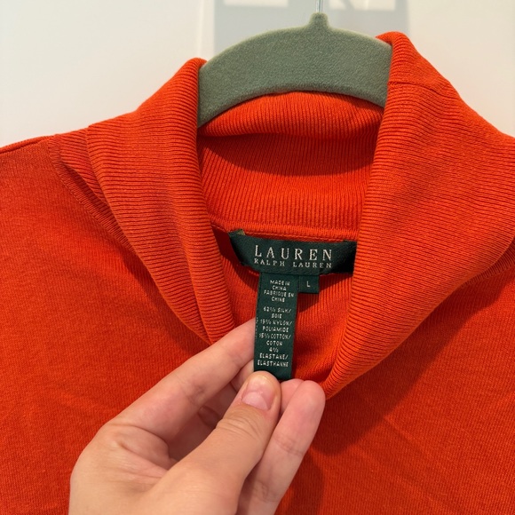 Lauren Ralph Lauren Orange 100% Cotton Turtleneck Sweater Shirt - Picture 3 of 4